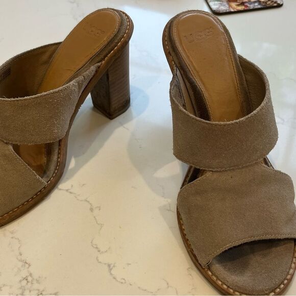 UGG Celia Grey Suede Cutout Slide Heels Sandals Heeled Open Toe Mules Sz 6.5 - Picture 3 of 11